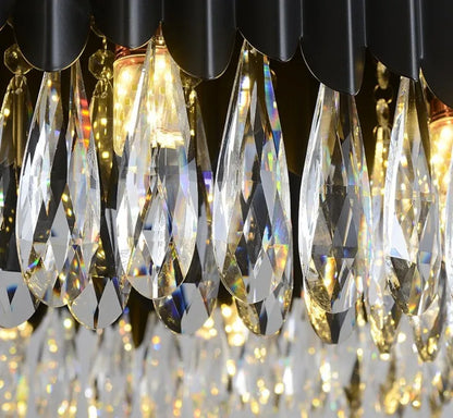 Nordischer Luxus-LED-Kristall-Kronleuchter, Runde Hängelampe in Schwarz und Gold, Dekorative Beleuchtung für Wohnzimmer, Esszimmer, Schlafzimmer und Hotellobbys - Unique Outlet