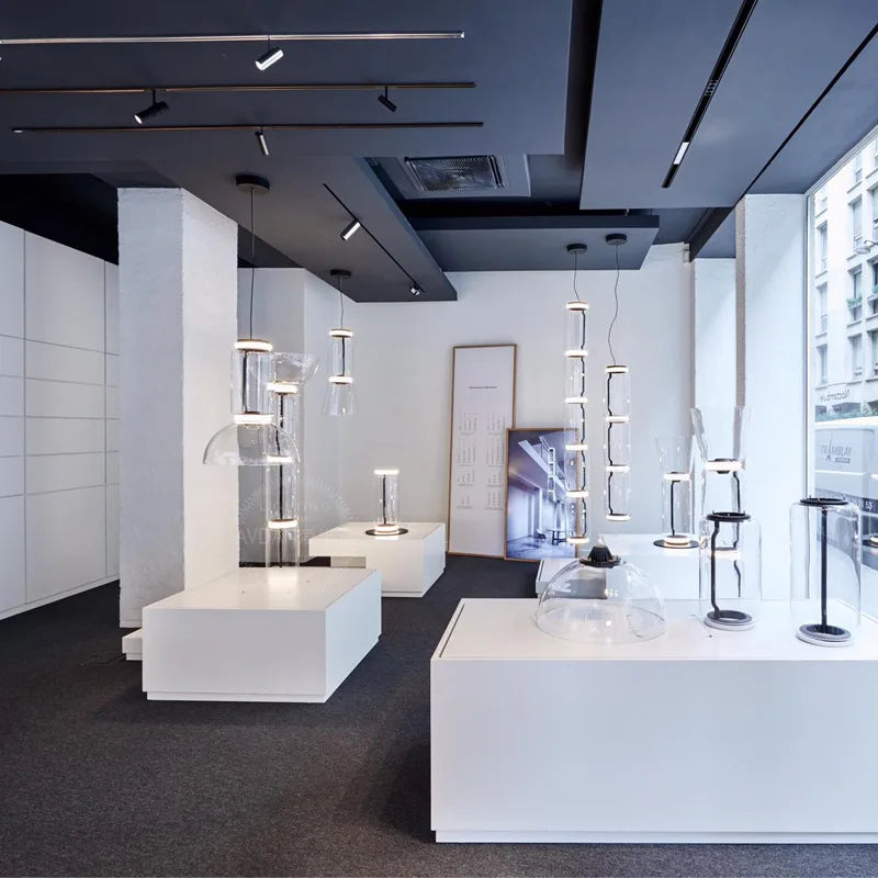 Postmoderne Glas-LED-Pendelleuchten – Minimalistische Dekor-Kronleuchter für Loft, Villa und Eingangshalle - Unique Outlet