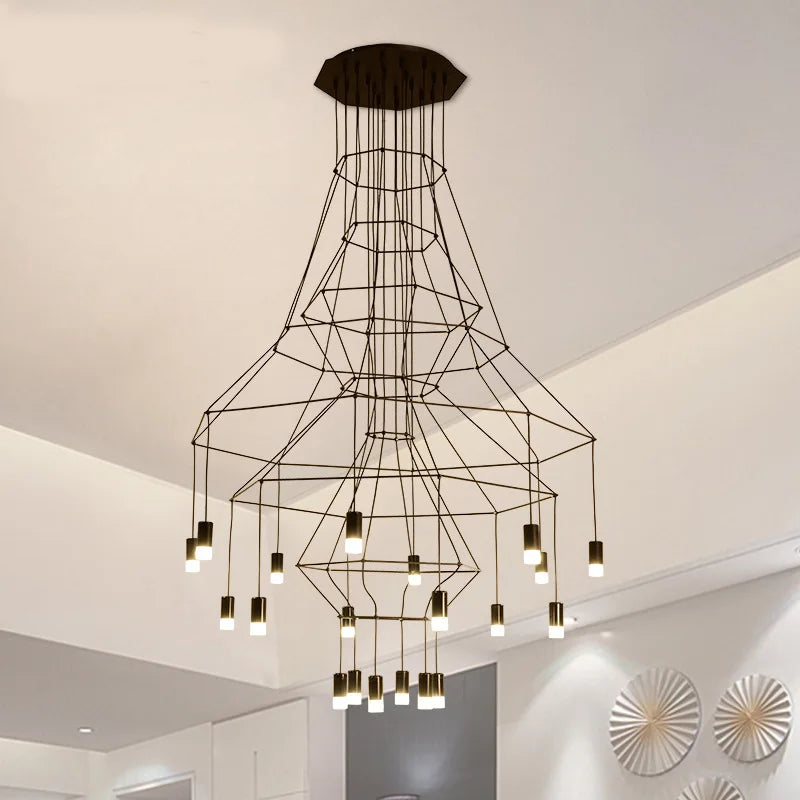 Minimalistische LED-Hängeleuchte im modernen Industriedesign - Kunstvolle Langlinien-Kronleuchter für Wohnzimmer und Treppenhaus - Unique Outlet