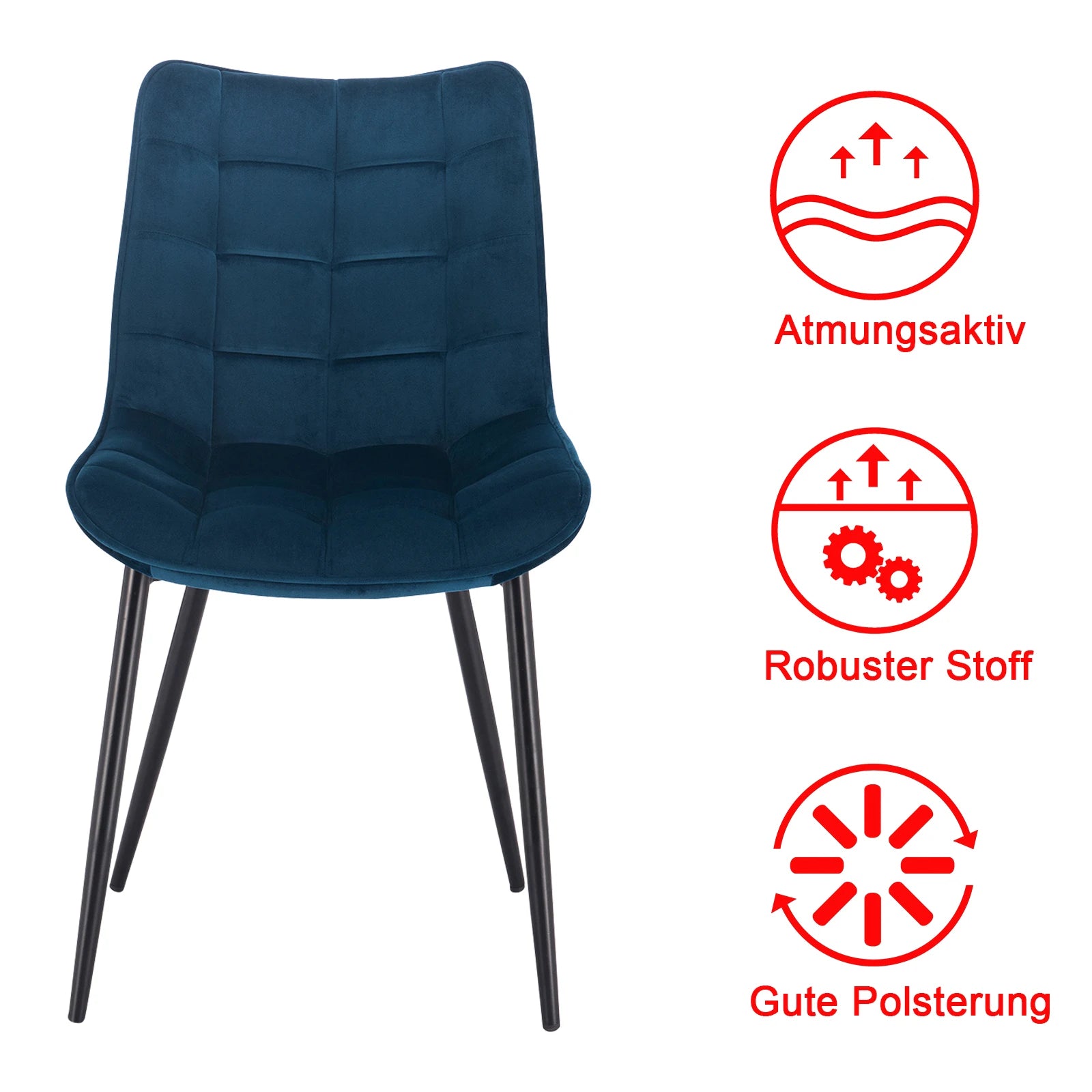 2er-Set Esszimmerstühle mit Samt/Lederimitat/Stoff - Hotel Restaurant Küchenstuhl mit gepolstertem Sitz und stabilen Metallbeinen - Unique Outlet