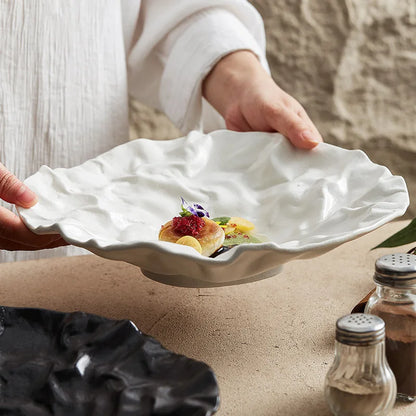 Gefalteter Tiefenteller – Japanisches Geschirr im westlichen Stil, Salat- und Servierplatte aus hochwertiger Keramik - Unique Outlet