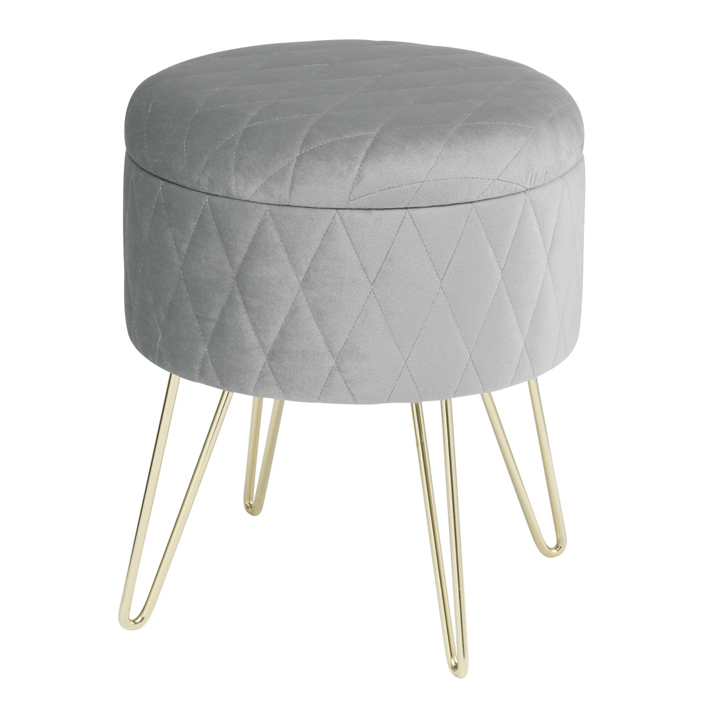 Samt-Puff Hocker mit Stauraum und Deckel - Rund, mit goldenen Metallfüßen für Sofa und Schlafzimmer - Unique Outlet