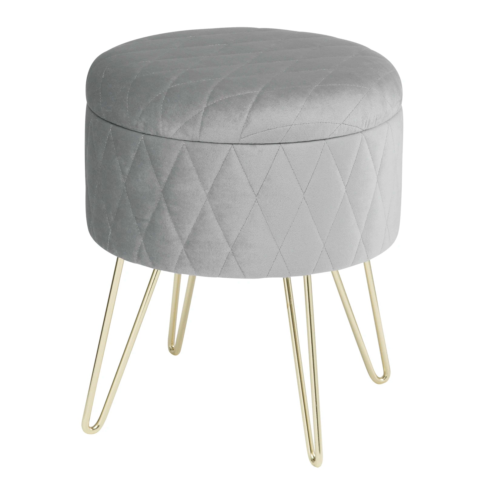 Samt-Puff Hocker mit Stauraum und Deckel - Rund, mit goldenen Metallfüßen für Sofa und Schlafzimmer - Unique Outlet