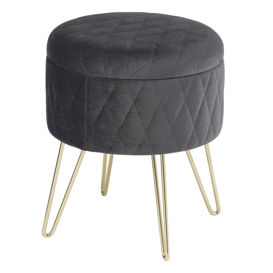 Samt-Puff Hocker mit Stauraum und Deckel - Rund, mit goldenen Metallfüßen für Sofa und Schlafzimmer - Unique Outlet