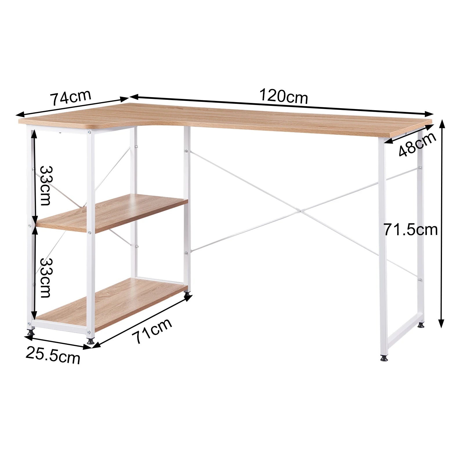 L-förmiger Schreibtisch, Bürotisch, Arbeitsplatz, Computertisch, PC-Laptop-Tisch, Ess- und Gaming-Tisch, 120x74x71.5cm, 1-teilig - Unique Outlet