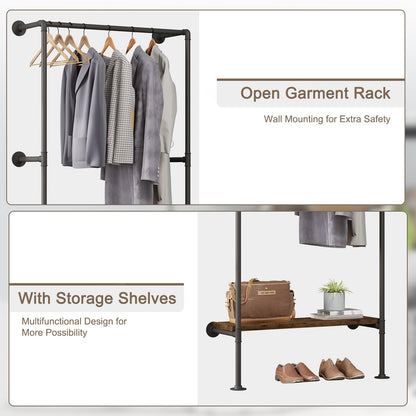 Industrieller Garderobenständer mit MDF Regal, Platzsparende Wandgarderobe mit Schuhregal und Kleiderstange, Vintage-Stil Kleideraufbewahrung bis 100kg - Unique Outlet