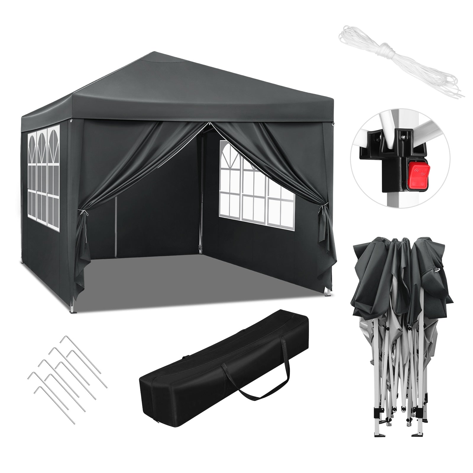 3x3m Gartenpavillon faltbar, wasserdicht, UV-Schutz, inklusive Tragetasche, Sonnenschutz, Zelt, Gazebo, Sonnenschutz und Schutz vor Regen - Unique Outlet
