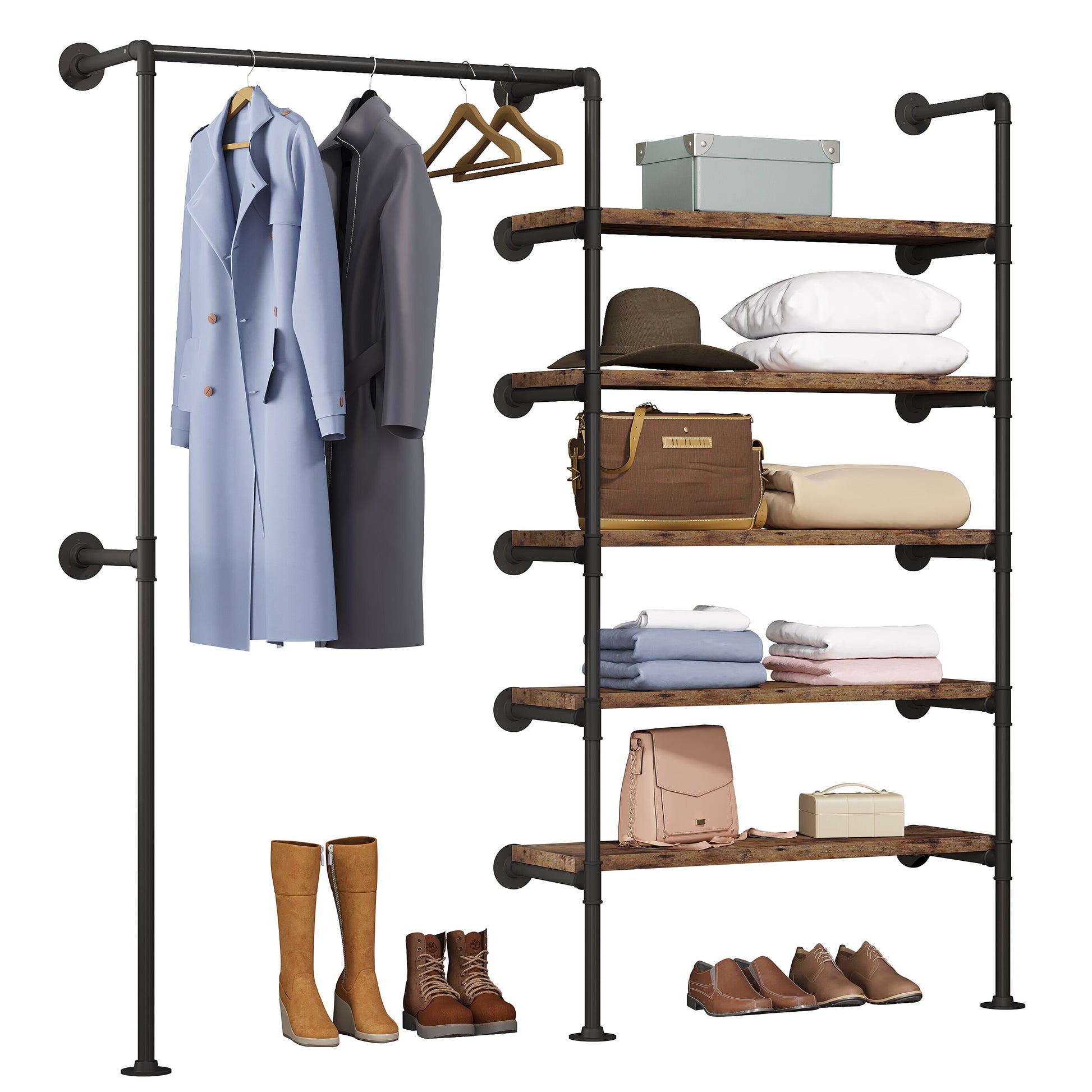 Kleiderständer Garderobe Vintage Industrial Wandmontierter Kleiderständer Stahlrohr MDF Kleidungsgeschäft Ausstellungsregal - Unique Outlet