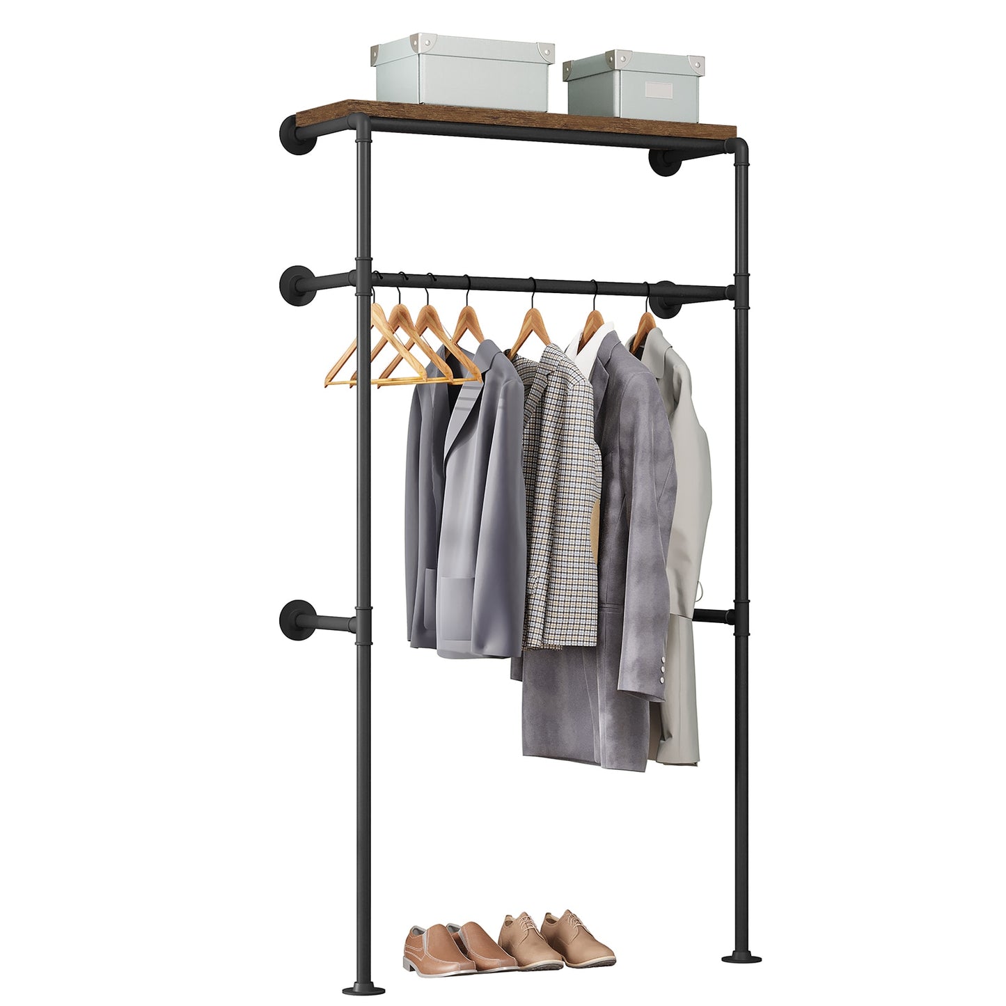 Industrielles Kleiderregal mit MDF-Regalbrett für Garderobe – Wandmontage, belastbar bis 100 kg - Unique Outlet