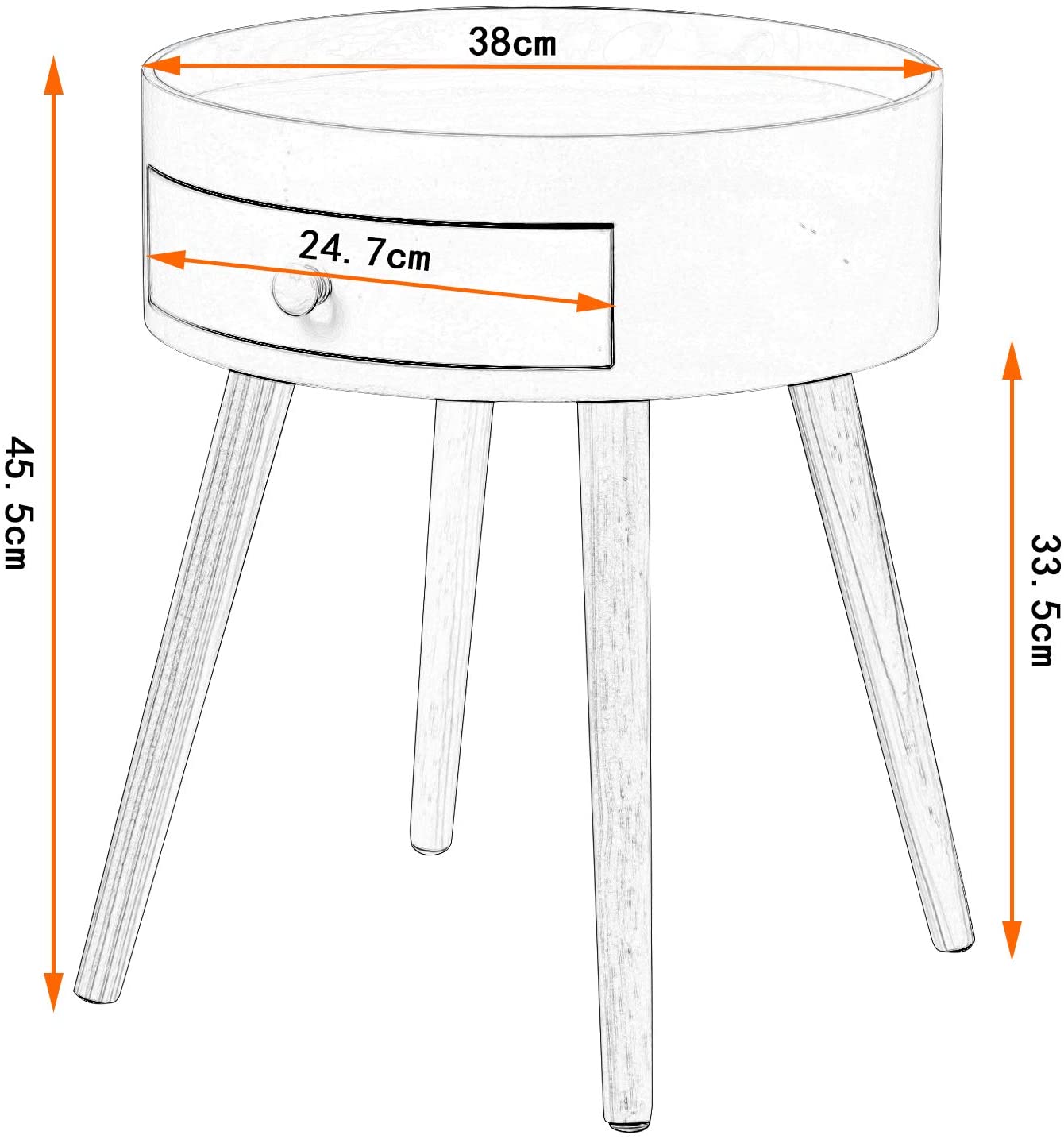 Kleiner runder Beistelltisch mit Schublade für Wohn- oder Schlafzimmer, weiß. - Unique Outlet