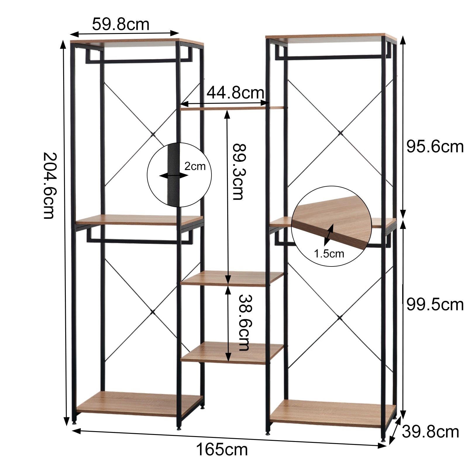 Kleiderschrank mit Kleiderstange und 7 Regale, inklusive Schuhregal - Multifunktionale Kleidungsaufbewahrung für Schlafzimmer und Wohnzimmer - Unique Outlet