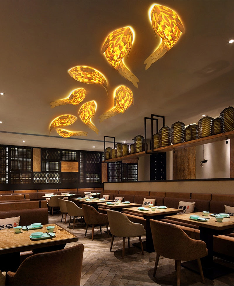 Walförmige Japanische Stil Deckenleuchte aus Massivholz, Asiatische Restaurant- und Hotpot-Shop-Deko-Wandlampe - Unique Outlet
