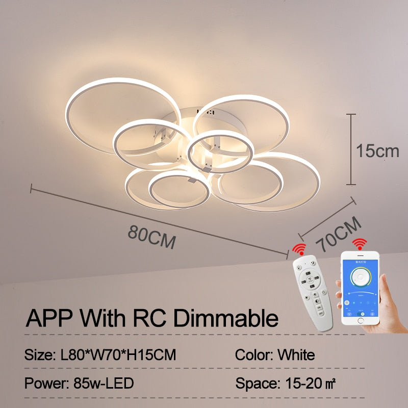 8/6/4 Kreisringe Moderne LED-Kronleuchter für Wohnzimmer, Schlafzimmer und Arbeitszimmer, Mattschwarz/Weiß, Deckenleuchten - Unique Outlet