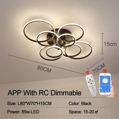 8/6/4 Kreisringe Moderne LED-Kronleuchter für Wohnzimmer, Schlafzimmer und Arbeitszimmer, Mattschwarz/Weiß, Deckenleuchten - Unique Outlet