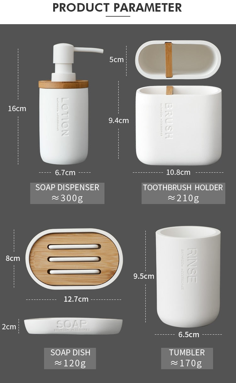 Bad-Accessoires Set oder einzeln Seife Lotion Dispenser Zahnbürstenhalter Seifenschale Becher Pumpe Flasche Tasse Holz Schwarz oder Weiß - Unique Outlet