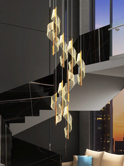 Moderne LED Treppen-Kronleuchter für Wohnzimmer, Villa, Flur, Luxuriöse lange Linie Spiral-Doppelseitige Gebäude, Nordic Simple Kronleuchter - Unique Outlet