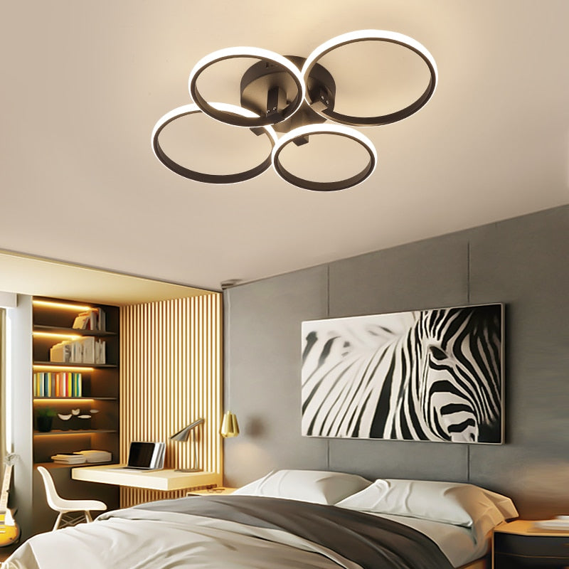 8/6/4 Kreisringe Moderne LED-Kronleuchter für Wohnzimmer, Schlafzimmer und Arbeitszimmer, Mattschwarz/Weiß, Deckenleuchten - Unique Outlet