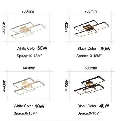 Rechteckige Schwarz/Weiß Moderne LED-Deckenleuchten für Wohnzimmer und Schlafzimmer, 110V/220V Dimmbare Deckenlampe - Unique Outlet