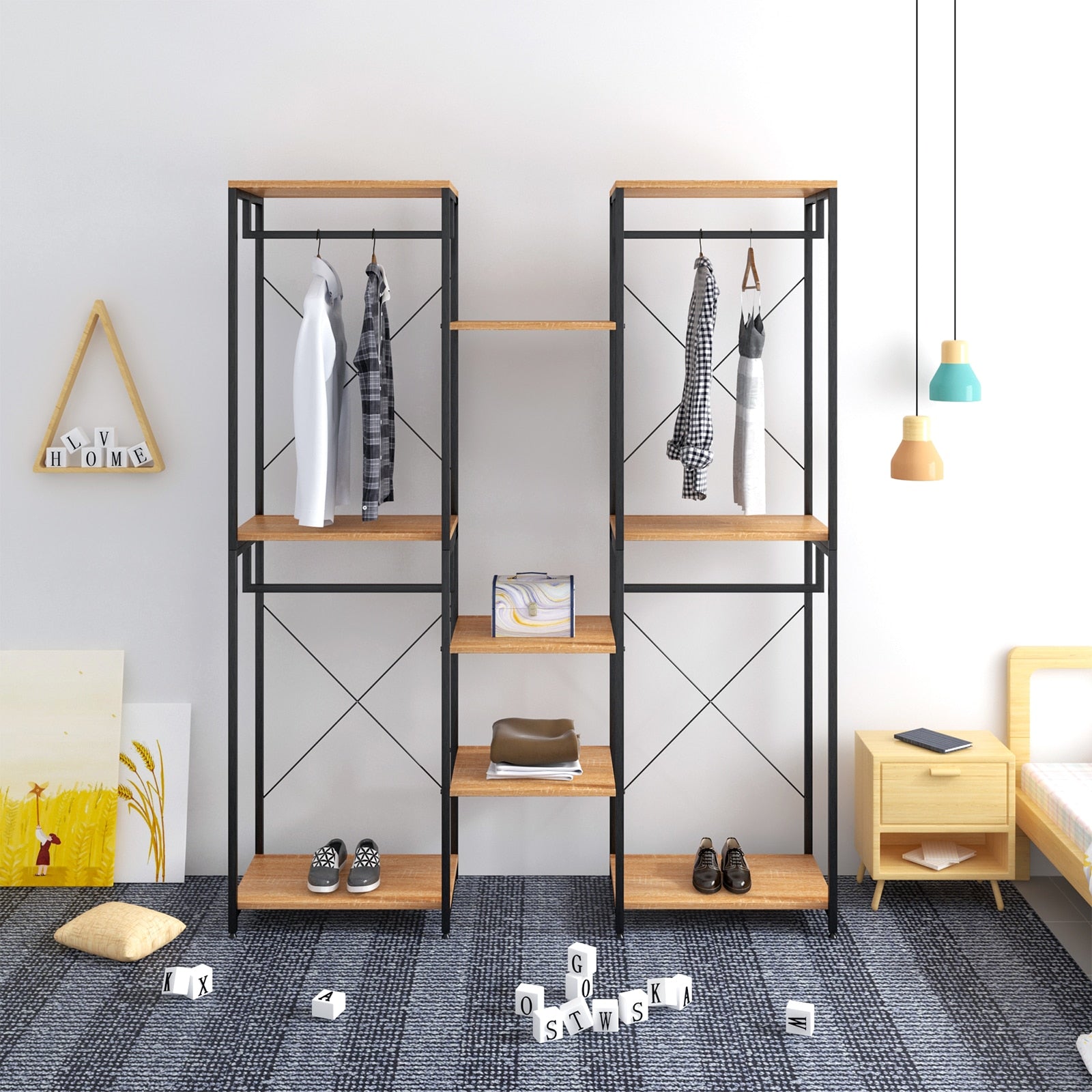 Kleiderschrank mit Kleiderstange und 7 Regale, inklusive Schuhregal - Multifunktionale Kleidungsaufbewahrung für Schlafzimmer und Wohnzimmer - Unique Outlet
