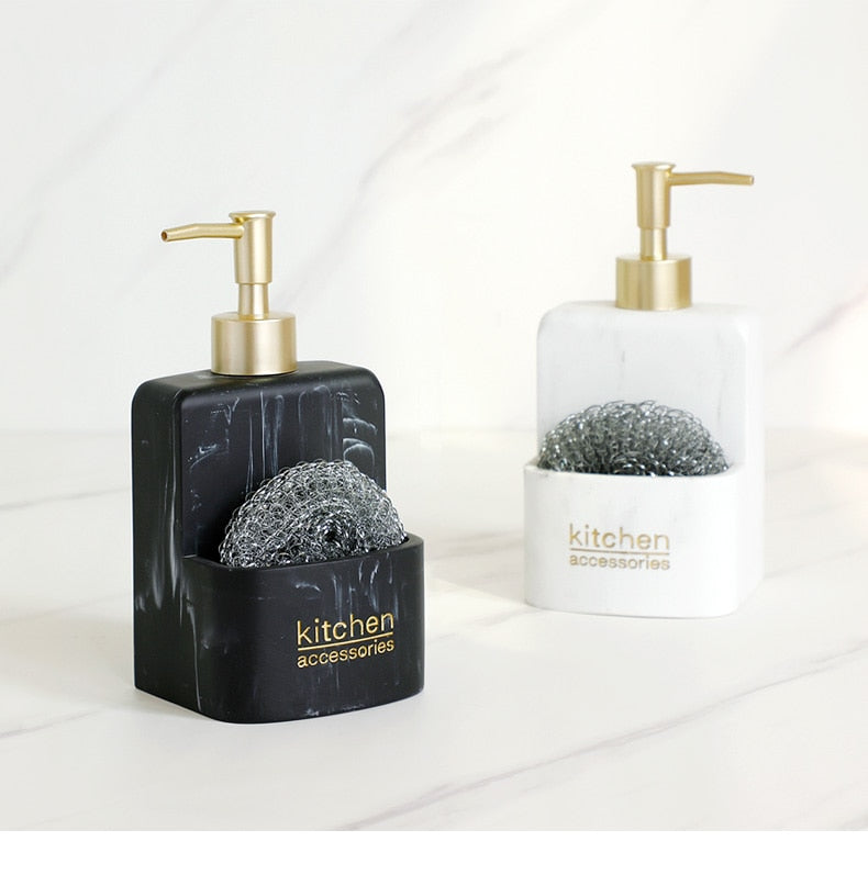 Küchenzubehör Seifenspender Set Flüssigseifenspender Pumpflasche Hält Schwämme/Bürsten - Unique Outlet