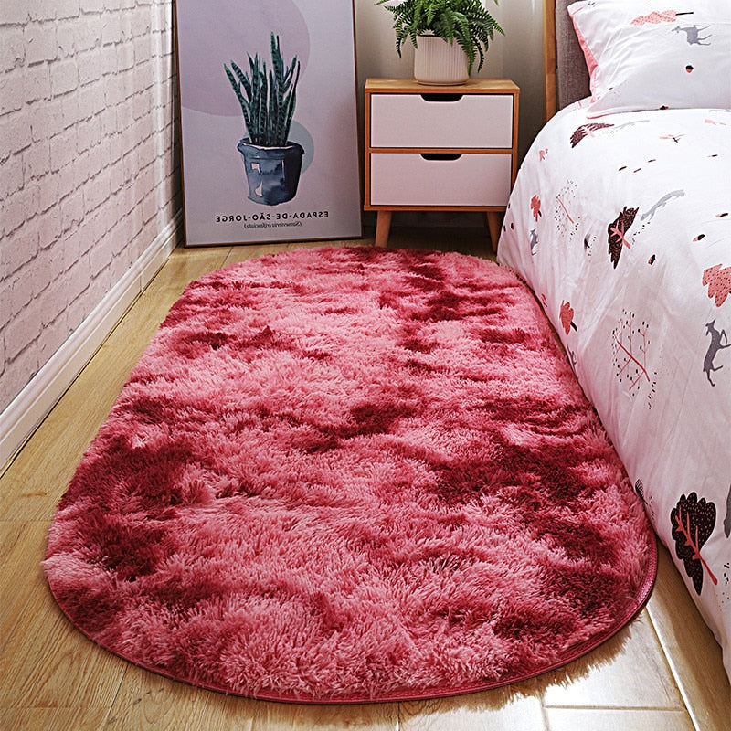 Ovaler dicker Teppich für Wohnzimmer, Plüsch-Schlafzimmer-Teppiche, langer Faser-Plüschteppich, Kinderbett-Weicher Samtteppich, Wohnkultur-Matte - Unique Outlet
