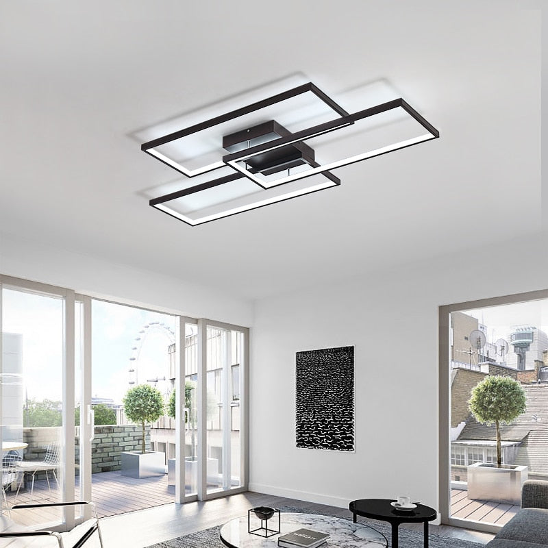 Rechteckige Schwarz/Weiß Moderne LED-Deckenleuchten für Wohnzimmer und Schlafzimmer, 110V/220V Dimmbare Deckenlampe - Unique Outlet