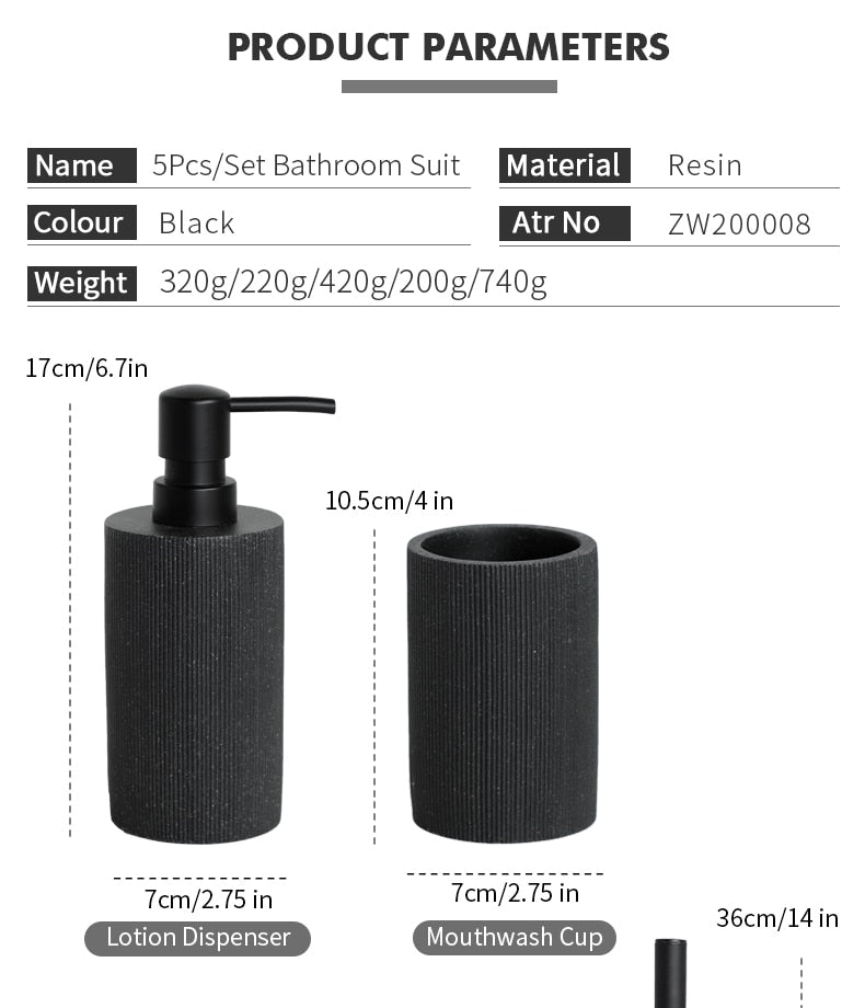 Schwarzes Badezimmer Zubehör Sets mit Seifenspender Zahnbürstenhalter Becher Seifenschale Mundwasser Cup Toilettenbürstenhalter - Unique Outlet