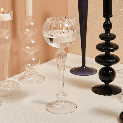 Transparente Kerzenhalter, Teelicht-Kerzenständer, schwarzer Glaskerzenständer für Wohnkultur-Dekorationen, handgemacht - Unique Outlet