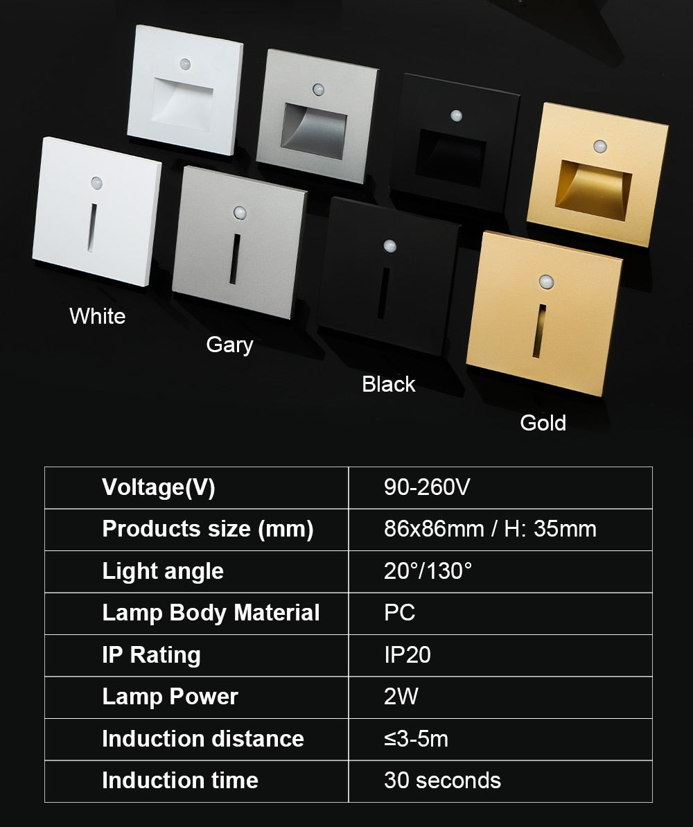 Einbau-LED-Wandleuchte, Treppen-LED-Licht, Bewegungsmelder-Sensor, AC85-265V, Flur-Treppen-Beleuchtung, Wandleuchte - Unique Outlet