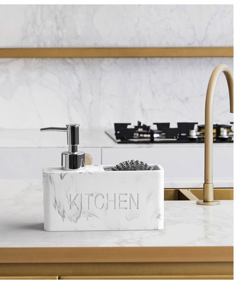 Modernes Küchenzubehör Seifenspender Set Flüssigseifenspender Pumpflasche Hält Schwämme/Bürsten - Unique Outlet