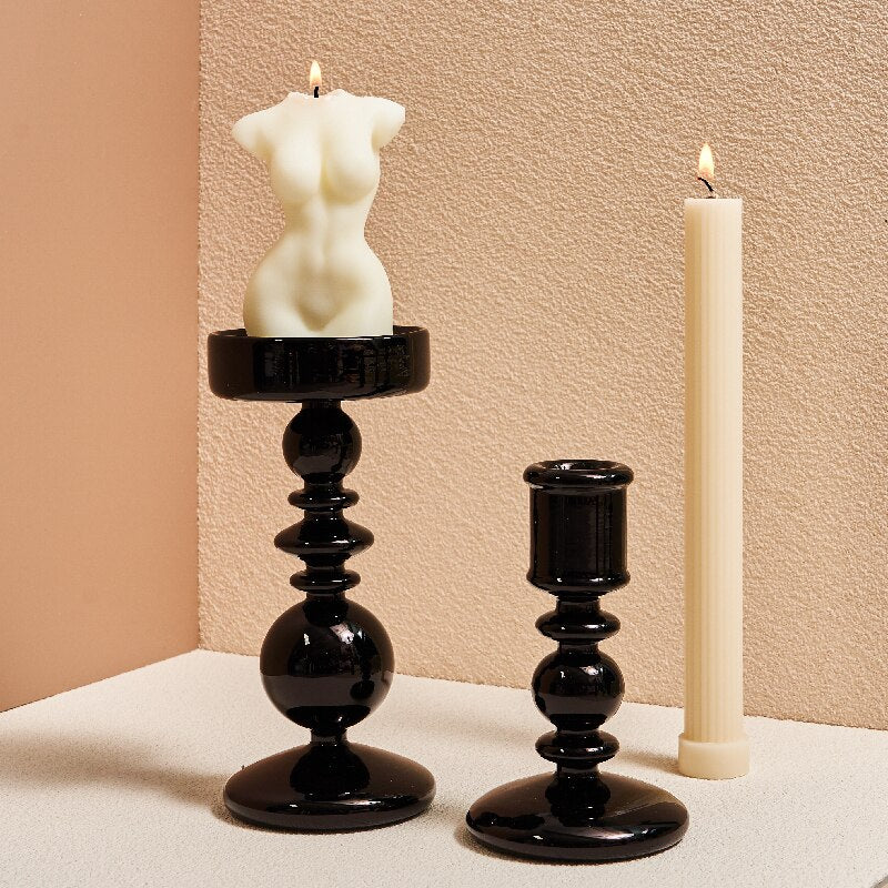 Transparente Kerzenhalter, Teelicht-Kerzenständer, schwarzer Glaskerzenständer für Wohnkultur-Dekorationen, handgemacht - Unique Outlet