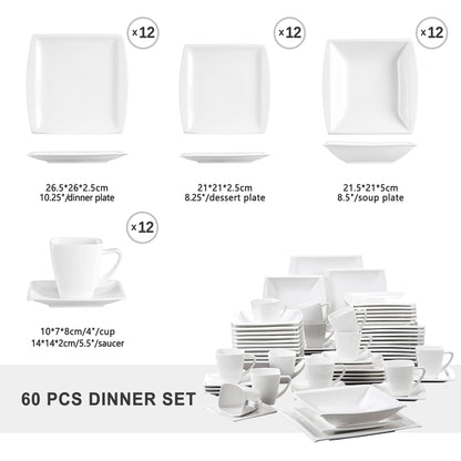 Porzellan-Dinner-Set für 6/12 Personen, 30/60 teiliges Set - Unique Outlet