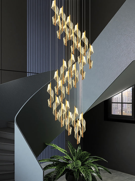 Moderne LED Treppen-Kronleuchter für Wohnzimmer, Villa, Flur, Luxuriöse lange Linie Spiral-Doppelseitige Gebäude, Nordic Simple Kronleuchter - Unique Outlet