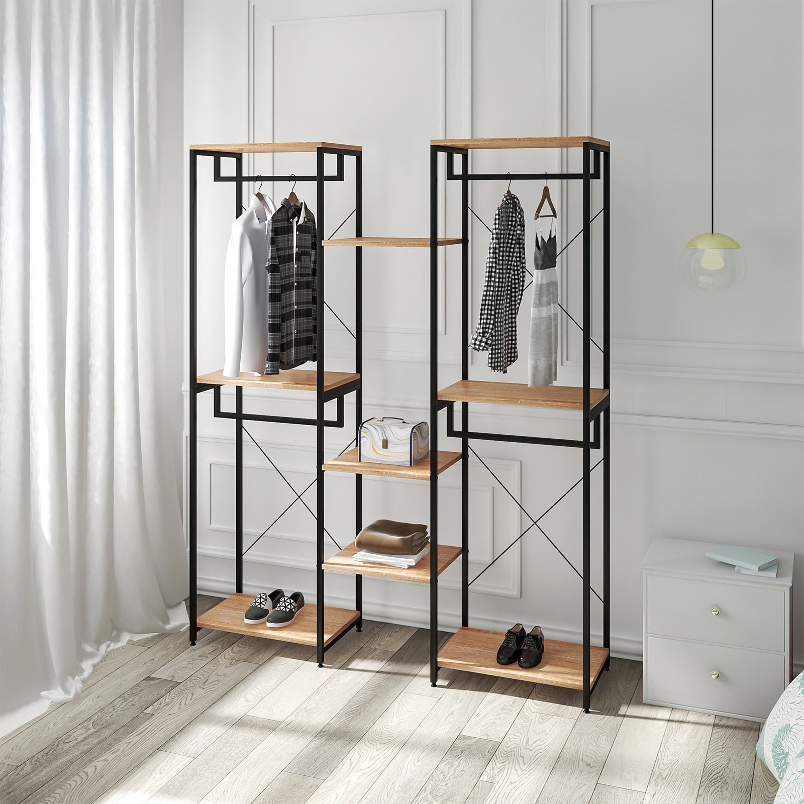 Kleiderschrank mit Kleiderstange und 7 Regale, inklusive Schuhregal - Multifunktionale Kleidungsaufbewahrung für Schlafzimmer und Wohnzimmer - Unique Outlet