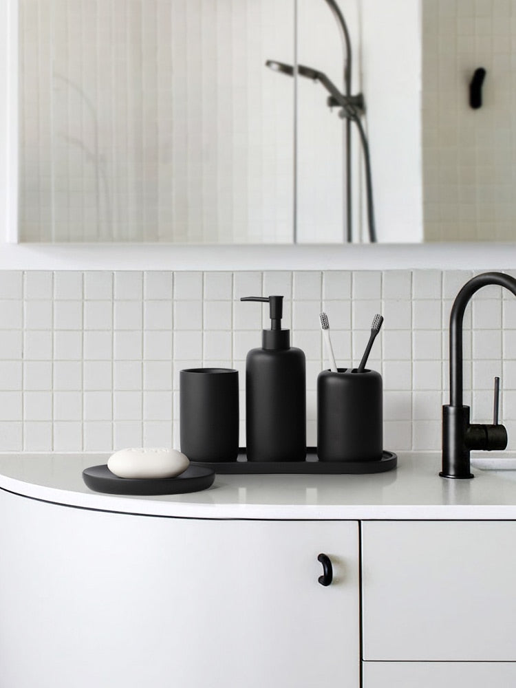 Premium 5 tlg. schwarzes Badezimmerzubehör Set - Unique Outlet