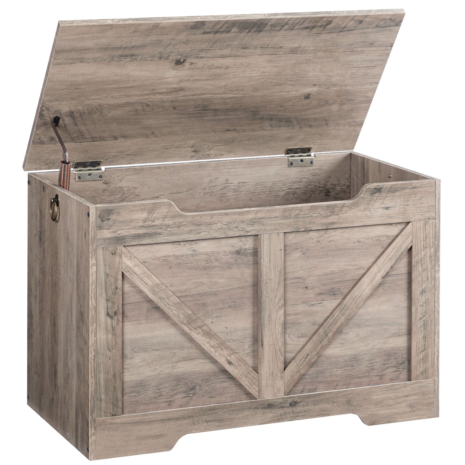 Aufbewahrungs-Sitzbank mit Deckel und Stauraum, retro-Spielzeugkiste-Organizer mit U-förmigem Ausschnitt und Sicherheits-Scharnier, Holz - Unique Outlet