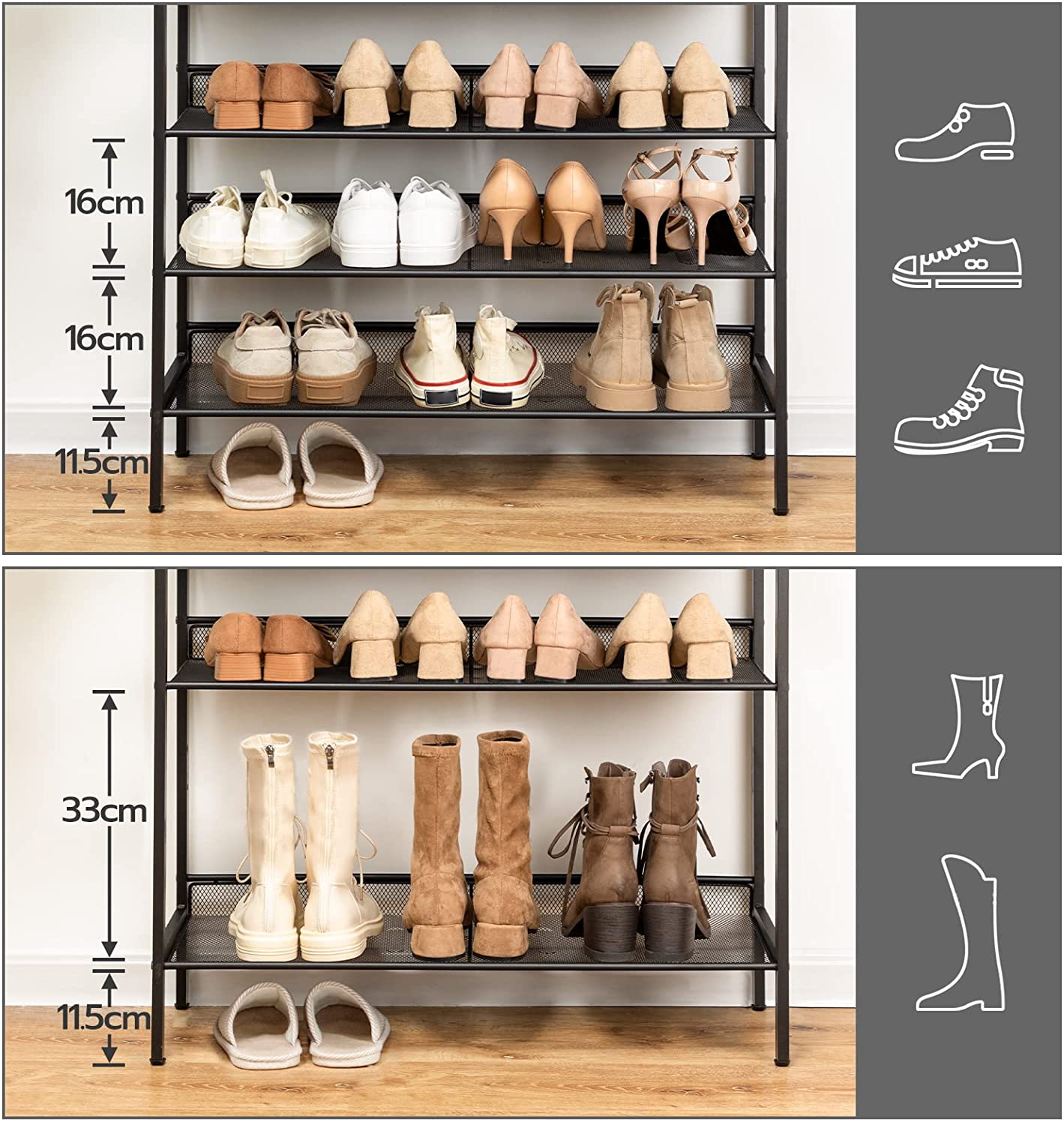8-Etagen-Schuhregal, großer schlanker hoher Schuhschrank mit flachen und geneigten Mesh-Regalfächern für 24-32 Paar Schuhe, Flur - Unique Outlet