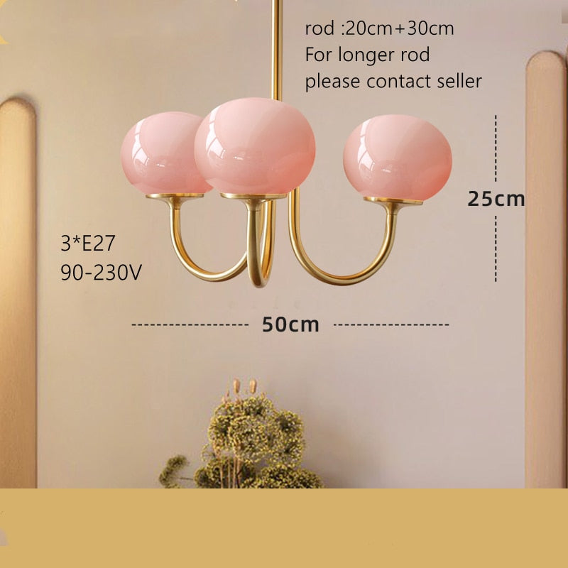 Retro Hängeleuchte im französischen Landhausstil mit rosa-weißem Glas für Wohnzimmer, Schlafzimmer & Hotel - Unique Outlet