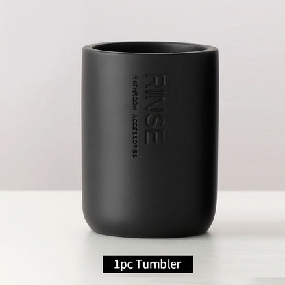 Bad-Accessoires Set oder einzeln Seife Lotion Dispenser Zahnbürstenhalter Seifenschale Becher Pumpe Flasche Tasse Holz Schwarz oder Weiß - Unique Outlet