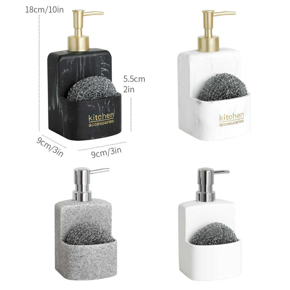 Küchenzubehör Seifenspender Set Flüssigseifenspender Pumpflasche Hält Schwämme/Bürsten - Unique Outlet