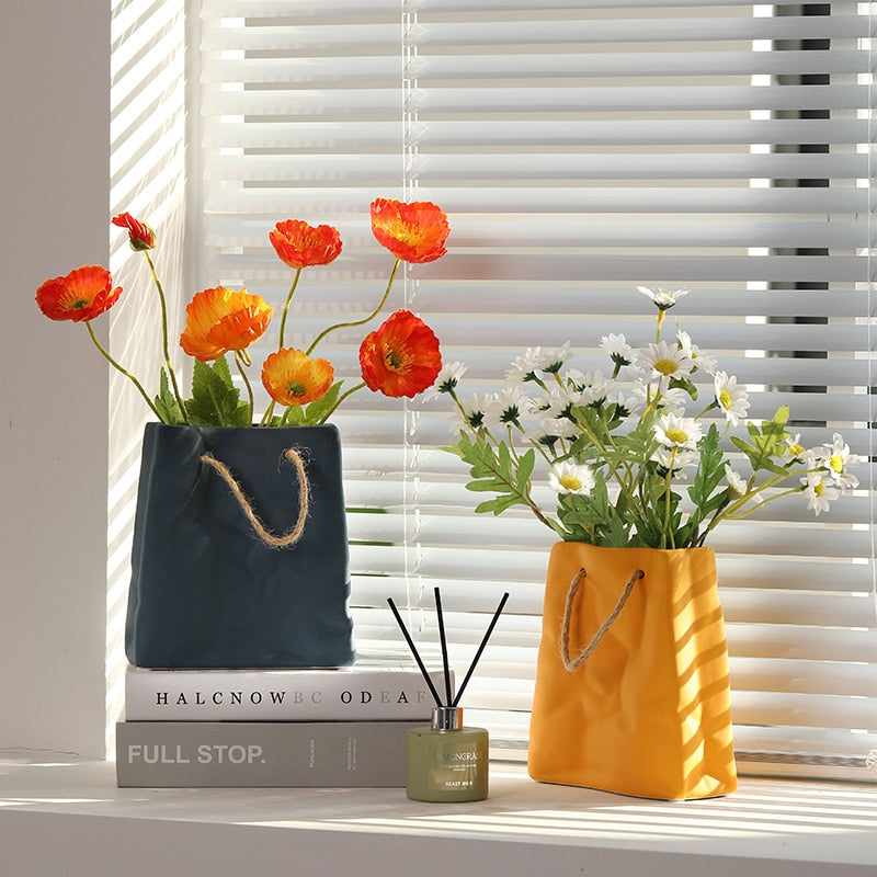 Moderne Keramik-Tischvase in Einkaufskorb-Optik - Unique Outlet