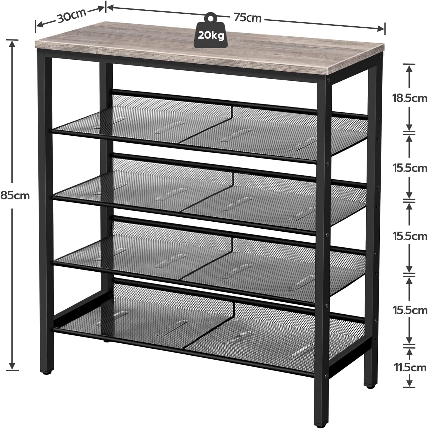 Schuhregal mit 5 Ebenen - Langlebiges und Stabiles Aufbewahrungsschuhschrank für Eingangsbereich Flur Schrank Schlafsaal - Unique Outlet