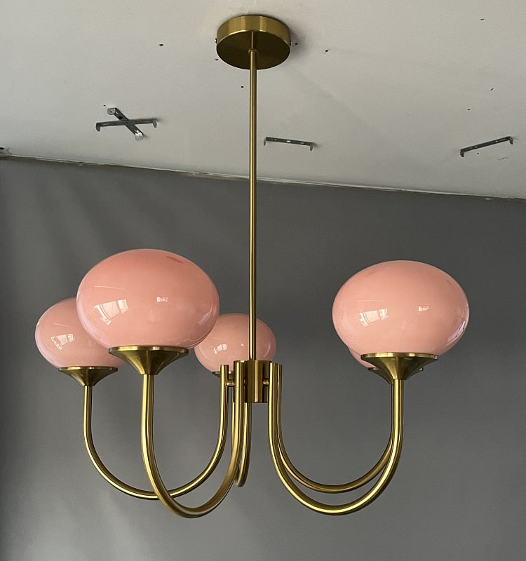 Retro Hängeleuchte im französischen Landhausstil mit rosa-weißem Glas für Wohnzimmer, Schlafzimmer & Hotel - Unique Outlet
