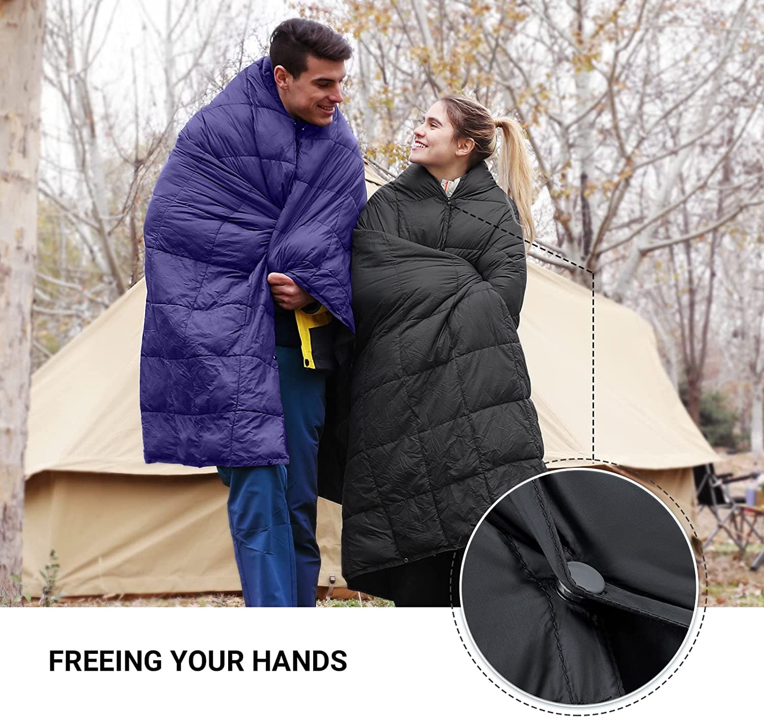 Camping-Decke mit Daunenfüllung und Tragetasche - Warm und packbar für Reisen und Sofa - Unique Outlet
