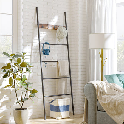 Handtuch-Decke-Leiter, 5-Etagen-Handtuchleiter, Quilts-Ständer mit 5 abnehmbaren Haken, Handtuch-Trocken- und Display-Ständer für Badezimmer - Unique Outlet
