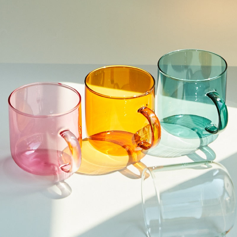 Hitzebeständige bunte Kaffeegläser mit Henkel, Haushalts-Milch-Frühstücksbecher, nordische moderne Trinkgläser - Unique Outlet