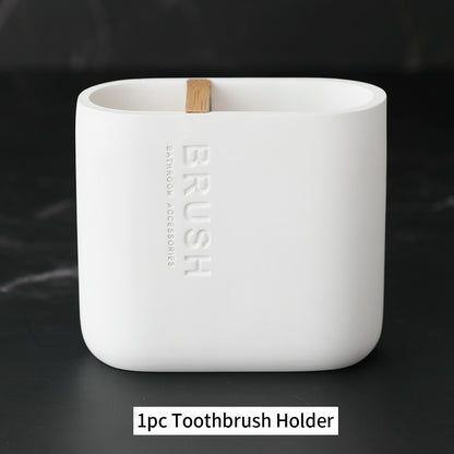 Bad-Accessoires Set oder einzeln Seife Lotion Dispenser Zahnbürstenhalter Seifenschale Becher Pumpe Flasche Tasse Holz Schwarz oder Weiß - Unique Outlet