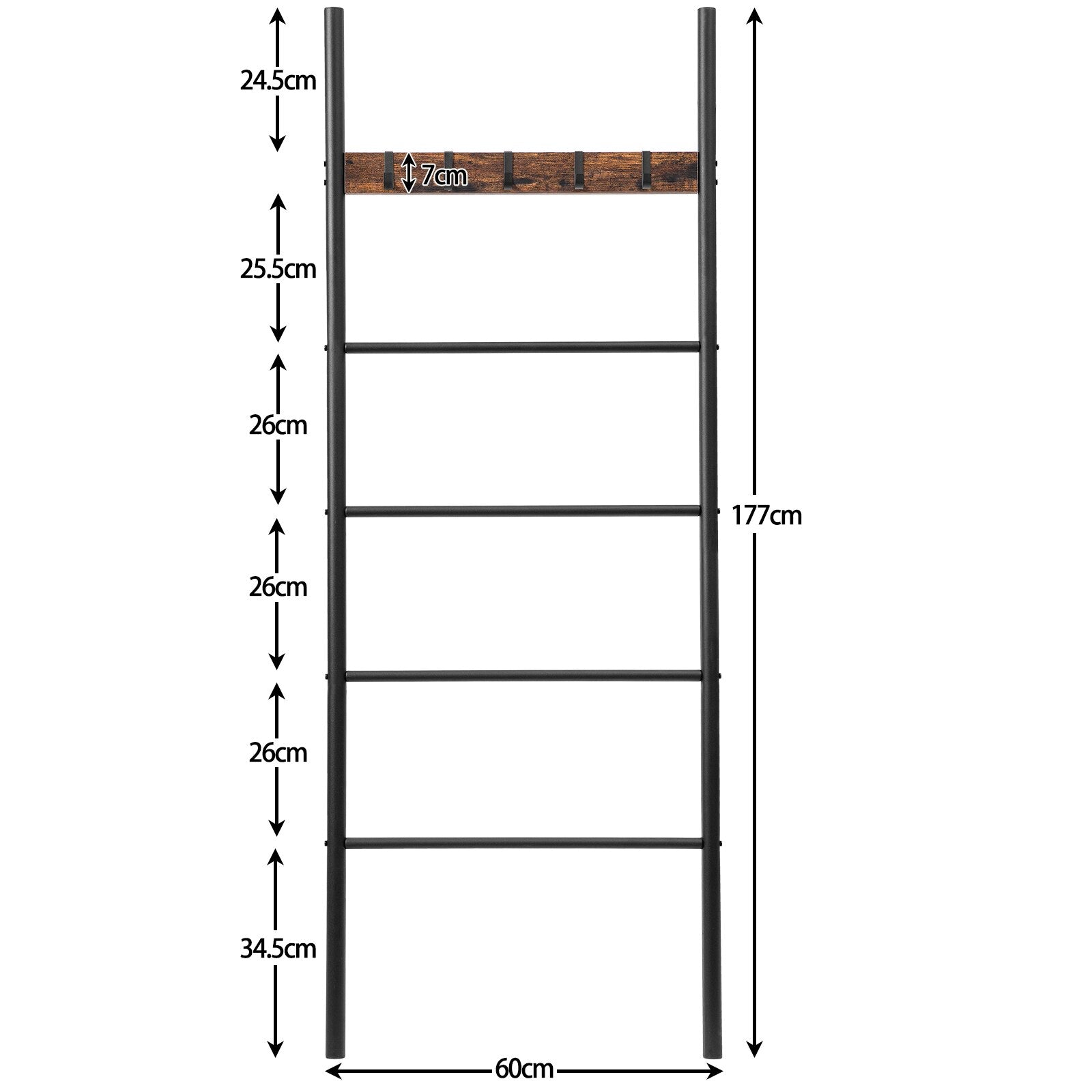 Handtuch-Decke-Leiter, 5-Etagen-Handtuchleiter, Quilts-Ständer mit 5 abnehmbaren Haken, Handtuch-Trocken- und Display-Ständer für Badezimmer - Unique Outlet