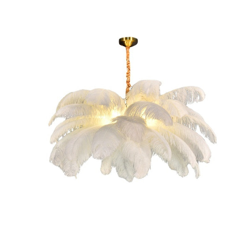 Skandinavische Straußenfeder-LED-Hängelampe für Wohnzimmer, Schlafzimmer & Innendekoration, Pendelleuchten für eine Fläche von 5-20m², Farbe Gelb - Unique Outlet