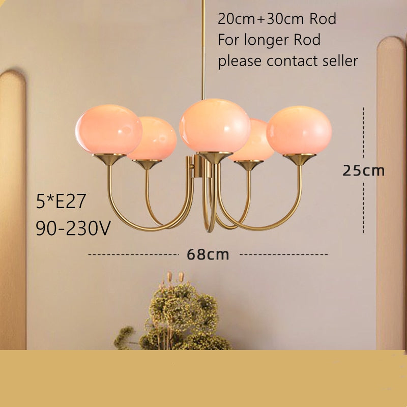 Retro Hängeleuchte im französischen Landhausstil mit rosa-weißem Glas für Wohnzimmer, Schlafzimmer & Hotel - Unique Outlet